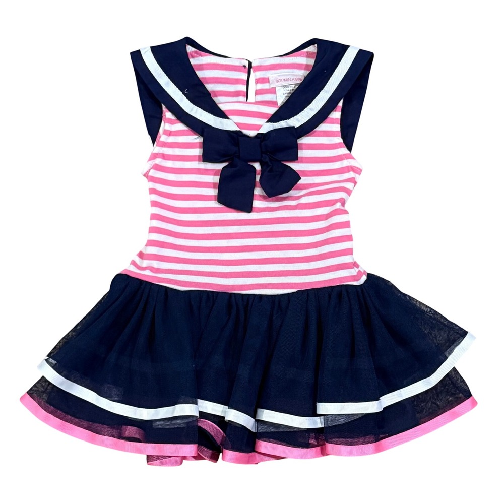 Youngland Toddler Girl Sailor Dress Pink White Striped Navy Tutu Skirt 3T